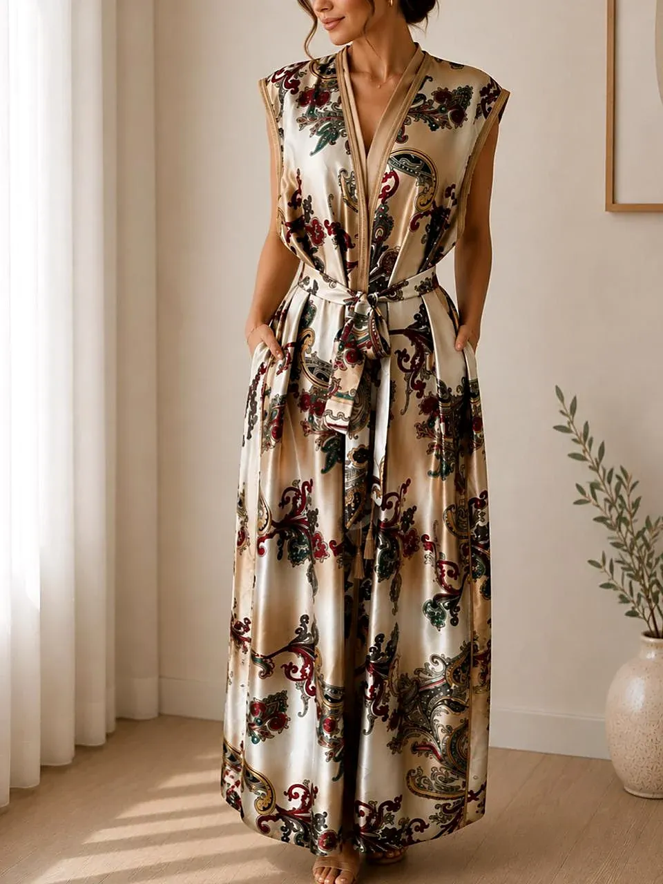 Kimono en soie imprimée RY Kimono, porté long